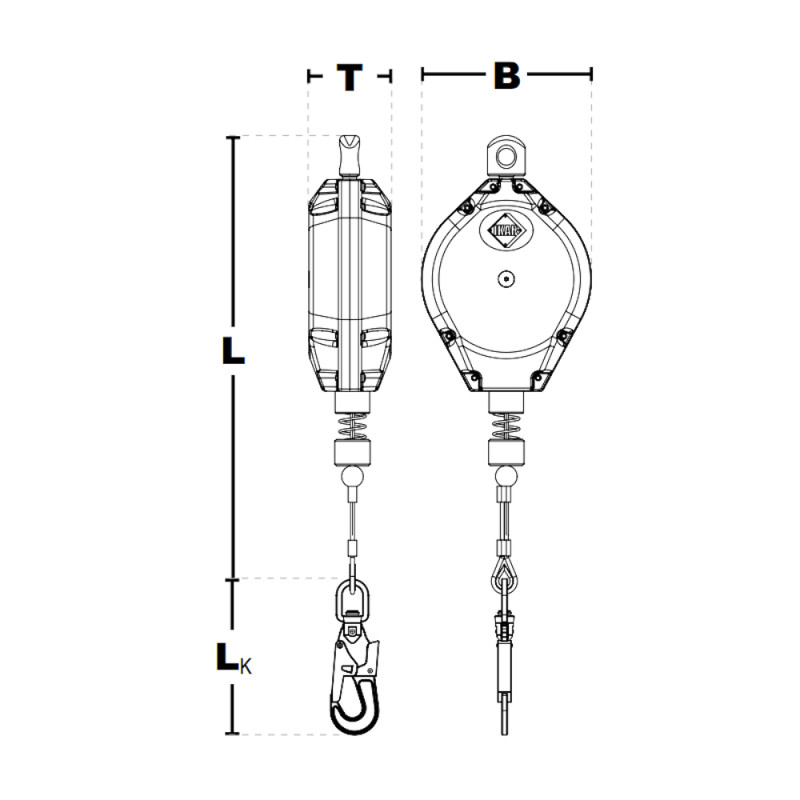 Страхувальний пристрій IKAR HWS з тросом 9м алюмінієвий корпус HWS 9