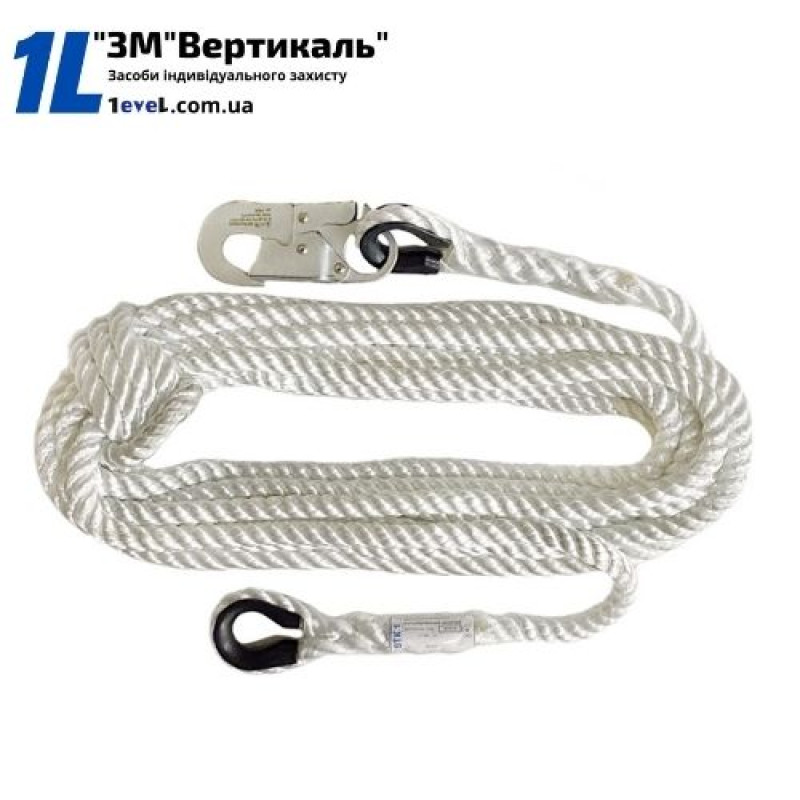 Фал рятувальний канатний 12м з карабіном К20 та петлею 1ФРК12П